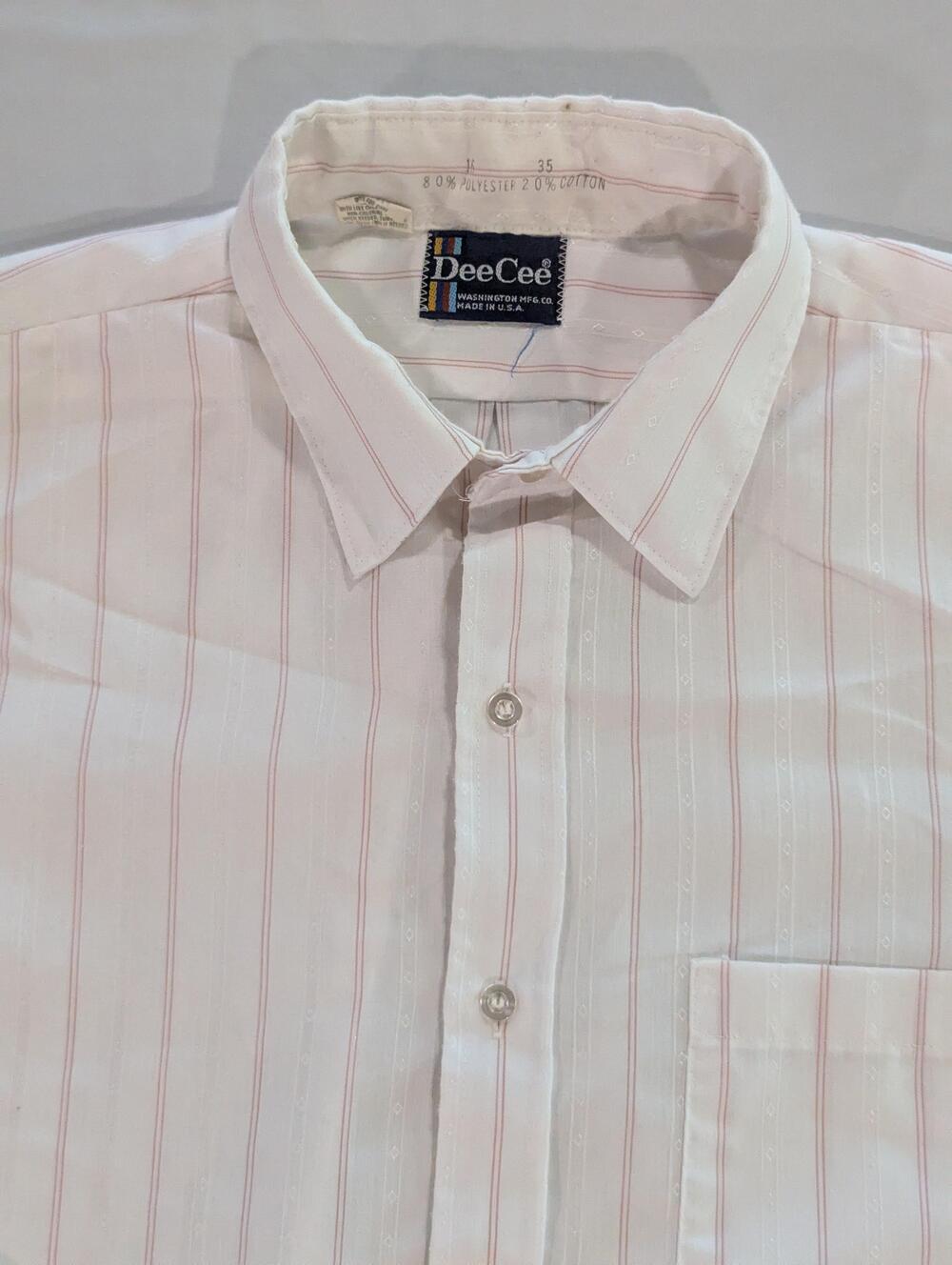 Vintage Dee Cee Dress Shirt Mens 16 34/35 White Stripe Regular Fit Jacquard LS